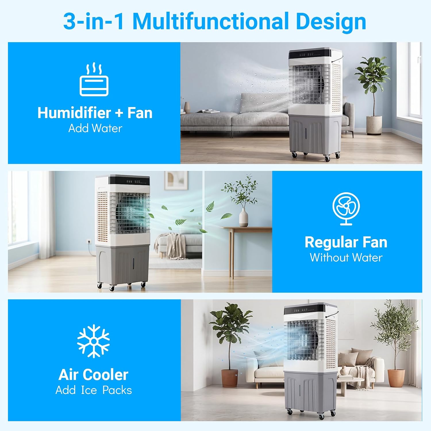 GENERIC Refroidisseur D'air Par évaporation Avec Télécommande, Ventilateur à 3 Vitesses, Humidificateur, Affichage LED, Minuterie 12 H, 4 Blocs De Glace, AC Portable Pour Chambre à Coucher Et Maison