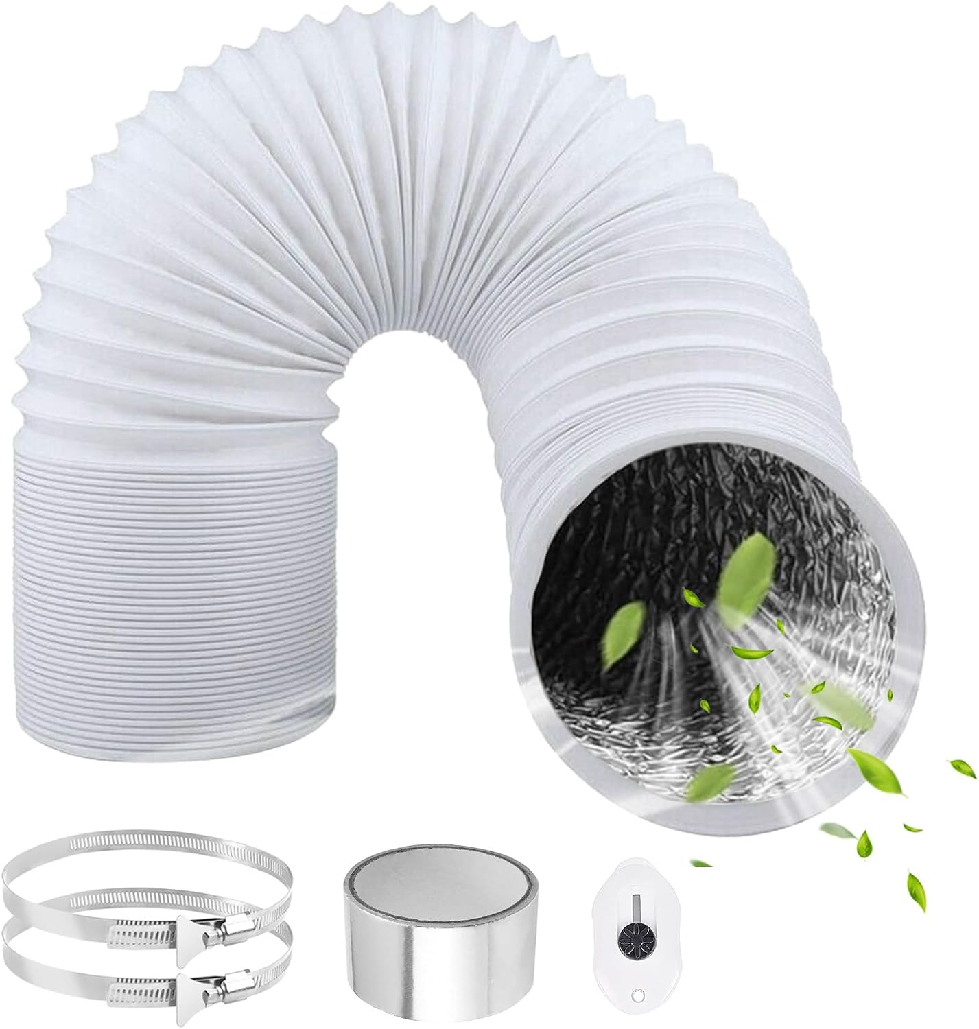  Tuyau Ventilation PVC 100mm Pour Hotte Aspirante 3m Flexible Tuyau D'Evacuation Avec 2 Colliers De Serrage Et 1 Adhésif Aluminium Pour Climatisation Extracteur D'Air Ventilateur Tubulair Gris