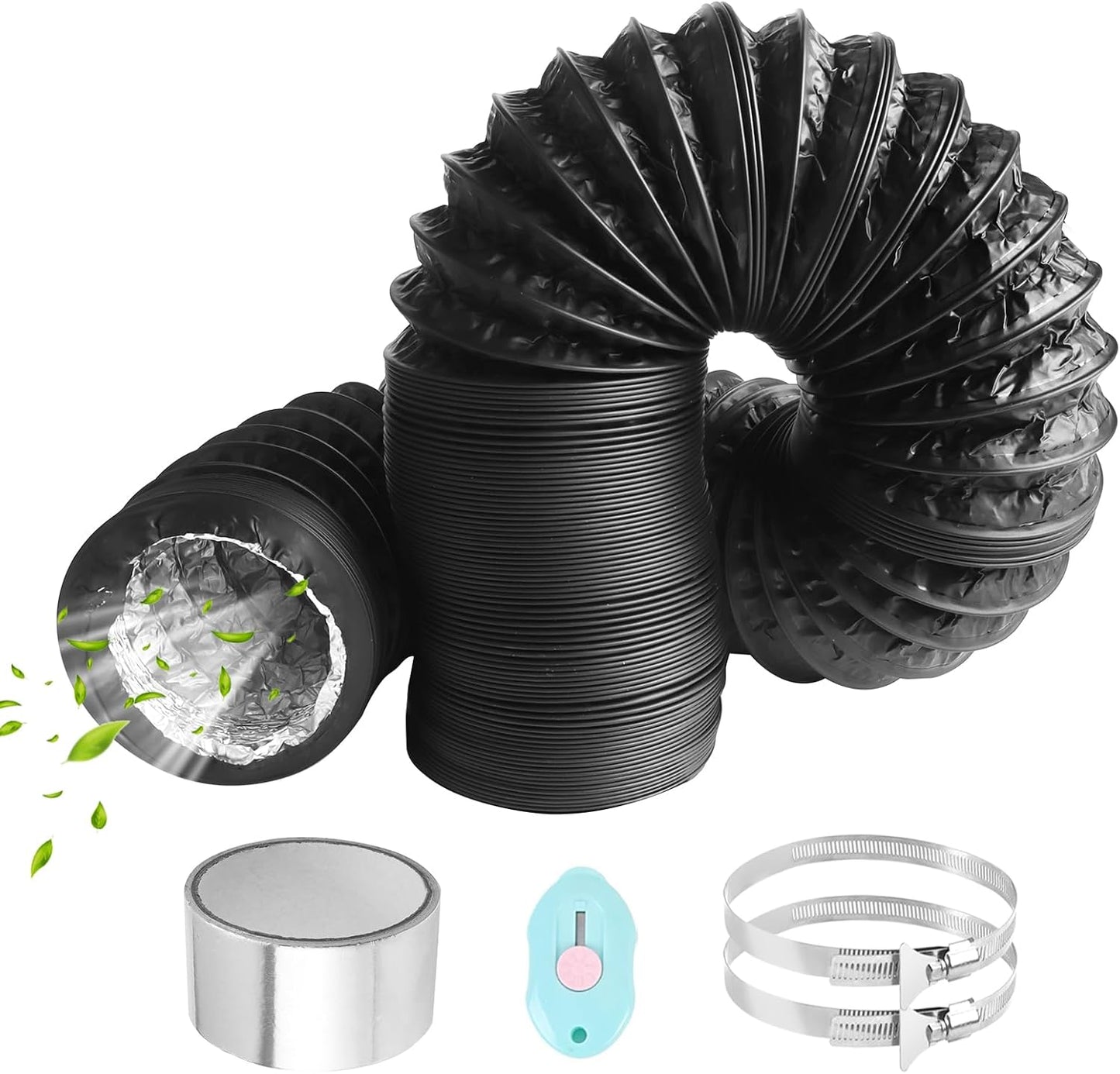  Tuyau Ventilation PVC 100mm Pour Hotte Aspirante 3m Flexible Tuyau D'Evacuation Avec 2 Colliers De Serrage Et 1 Adhésif Aluminium Pour Climatisation Extracteur D'Air Ventilateur Tubulair Gris