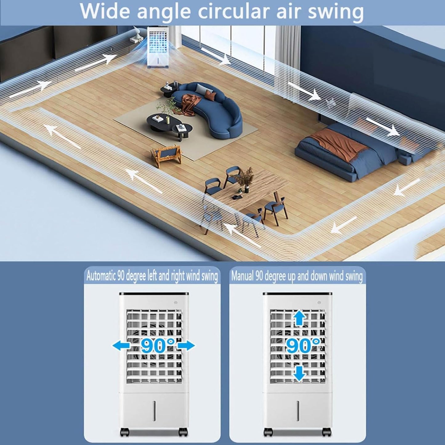 GENERIC Climatiseurs Portables Avec Télécommande, Minuterie De 15 Heures Pour Arrêt Automatique Intelligent, 3 Vitesses, Réservoir De 9L Pour 20 Heures De Refroidissement