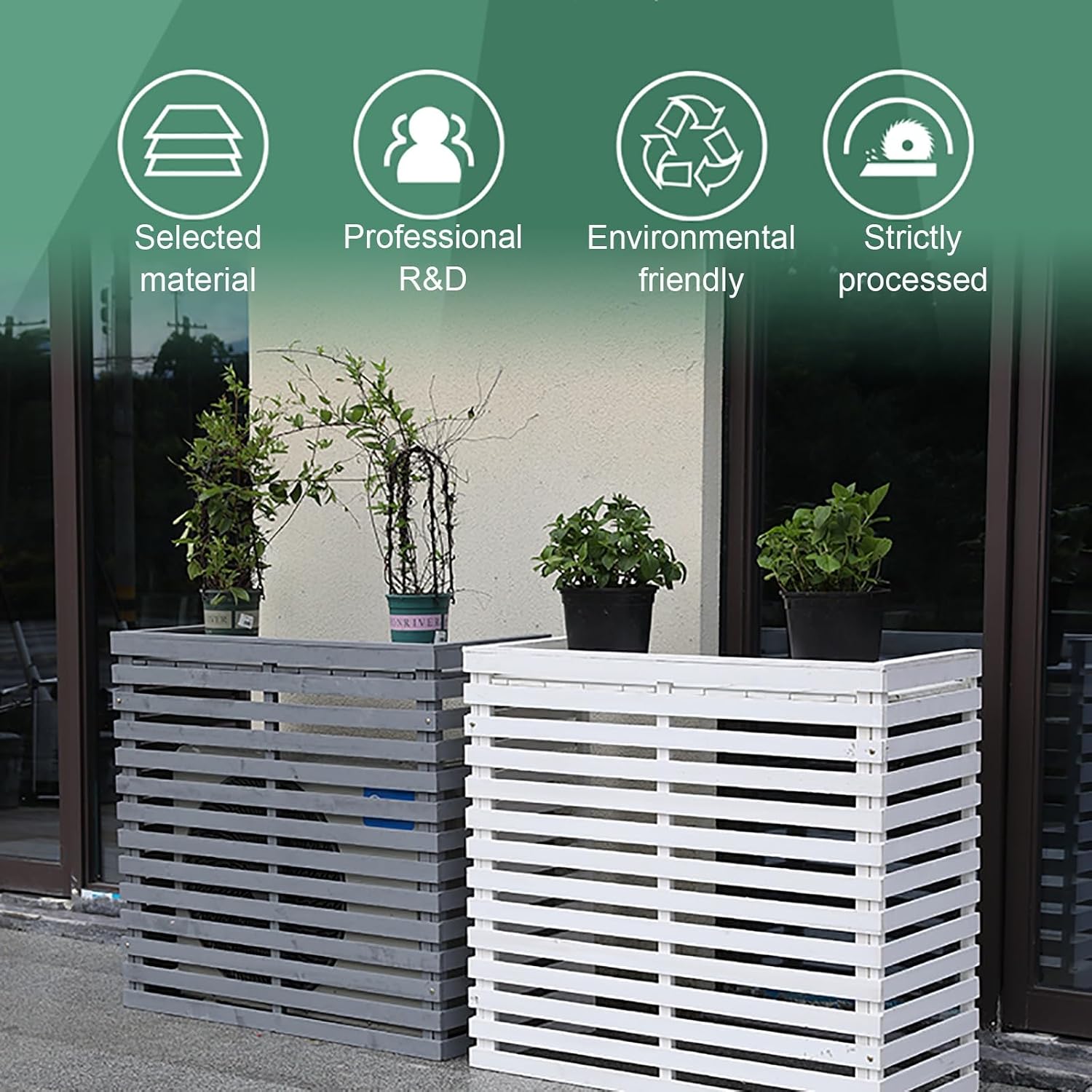  Housse En Bois Massif Pour Climatiseur – Support Extérieur Et Fleur Pour Climatiseurs Portables – Design Jaune élégant Pour Une Meilleure Esthétique Du Jardin