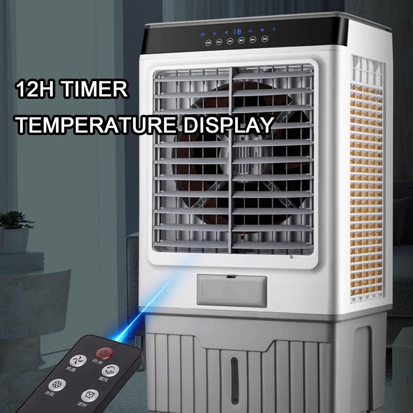  Ventilateur Rafraîchisseur D'air Par évaporation Avec Télécommande - Oscillation à 120°, 3 Vitesses, Minuterie 12 H, 4 Blocs Réfrigérants - Rafraîchisseur D'air Portable Pour Chambre, Maison, Bureau