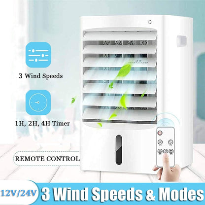  Refroidisseur D'air Évaporatif Portable Avec Réservoir D'eau, 3 Vitesses Et Minuteries, Refroidissement Silencieux Pour Camions, Camping-Cars, Fourgonnettes Et Caravanes, 12 V