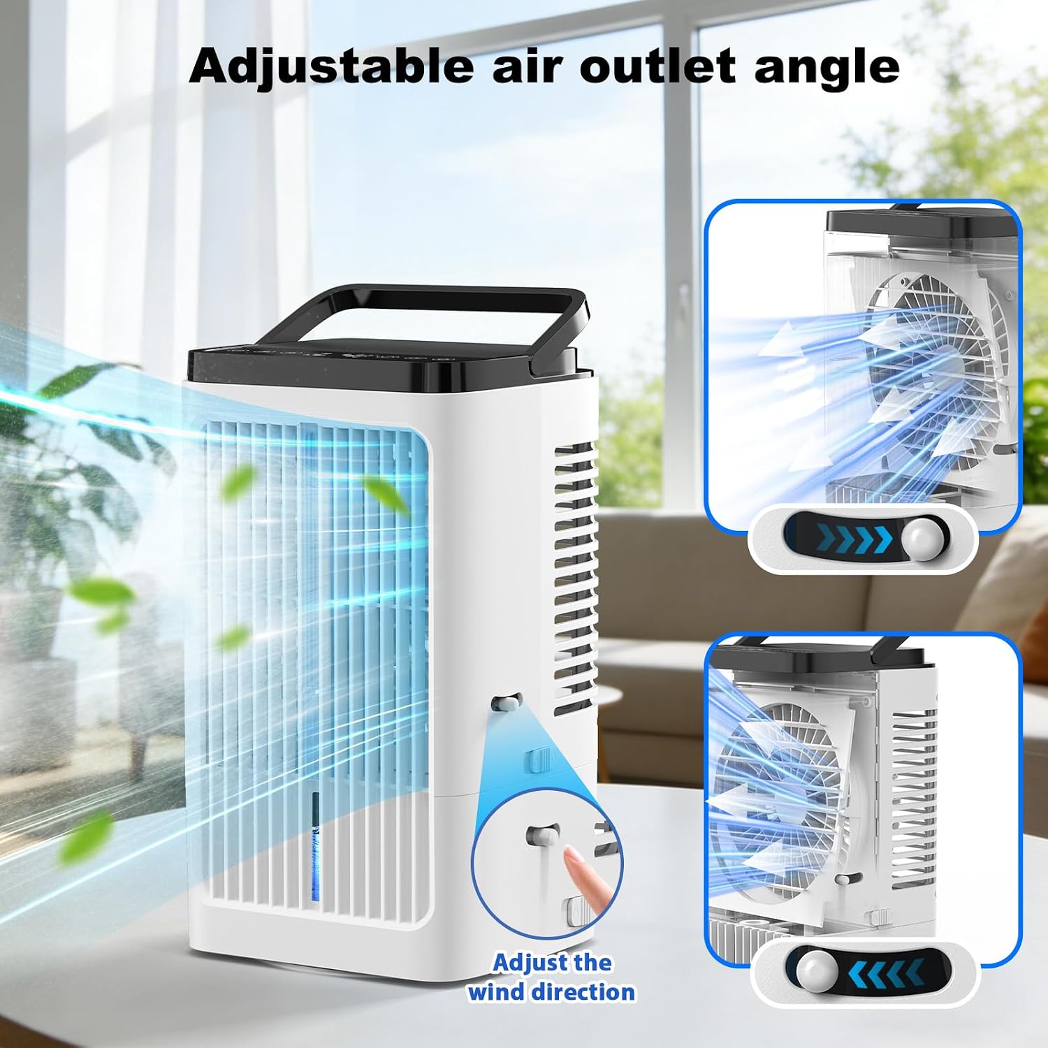  Climatiseur Portable 4 En 1, Refroidisseur D'air Portable 1200 Ml, 4 Vitesses, 2 Brumisations, 7 Couleurs LED, Minuterie 1-8H, Refroidisseur D'air Pour Camping, Bureau (blanc)