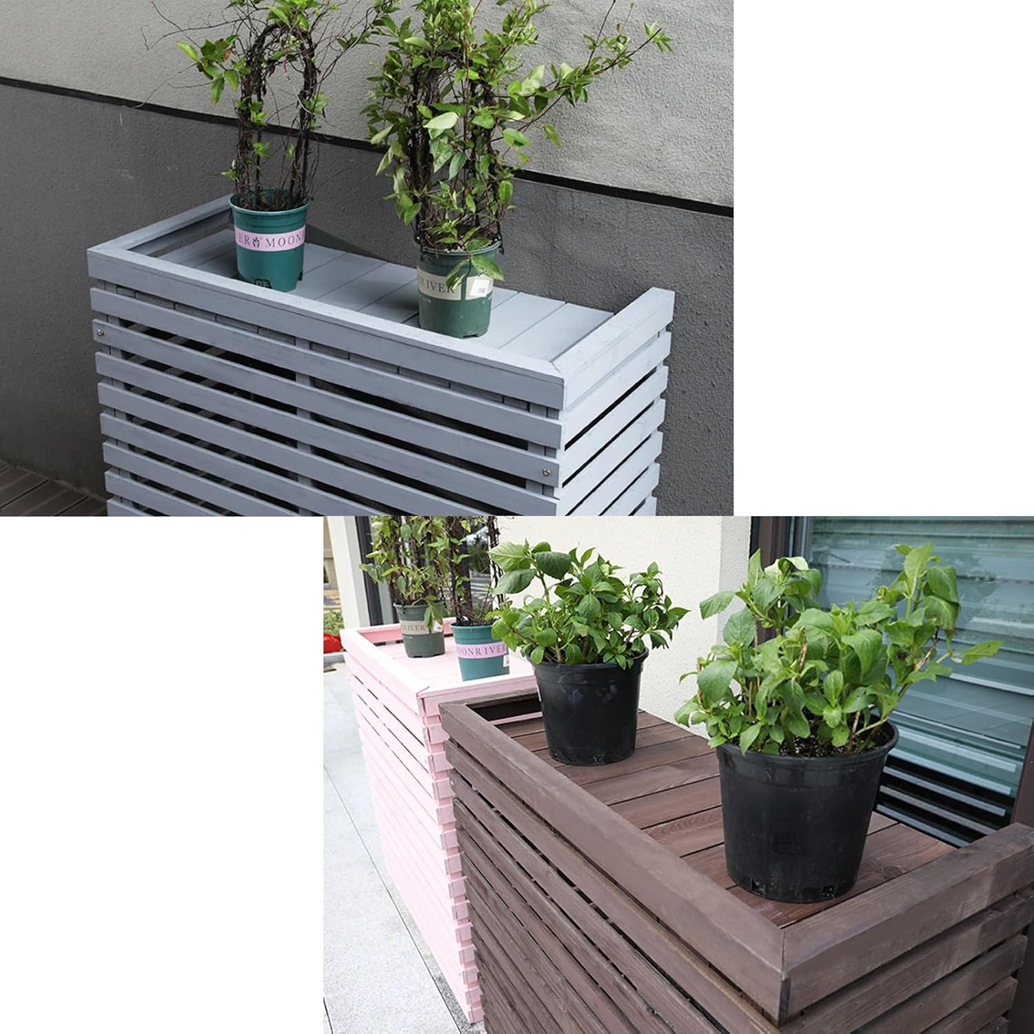  Housses Décoratives Pour Climatiseur Pour Clôture Extérieure – Housse élégante Pour Unité De Climatisation Avec Support De Plante En Bois Et Couvercle Supérieur Pour Une Protection Améliorée Et Un