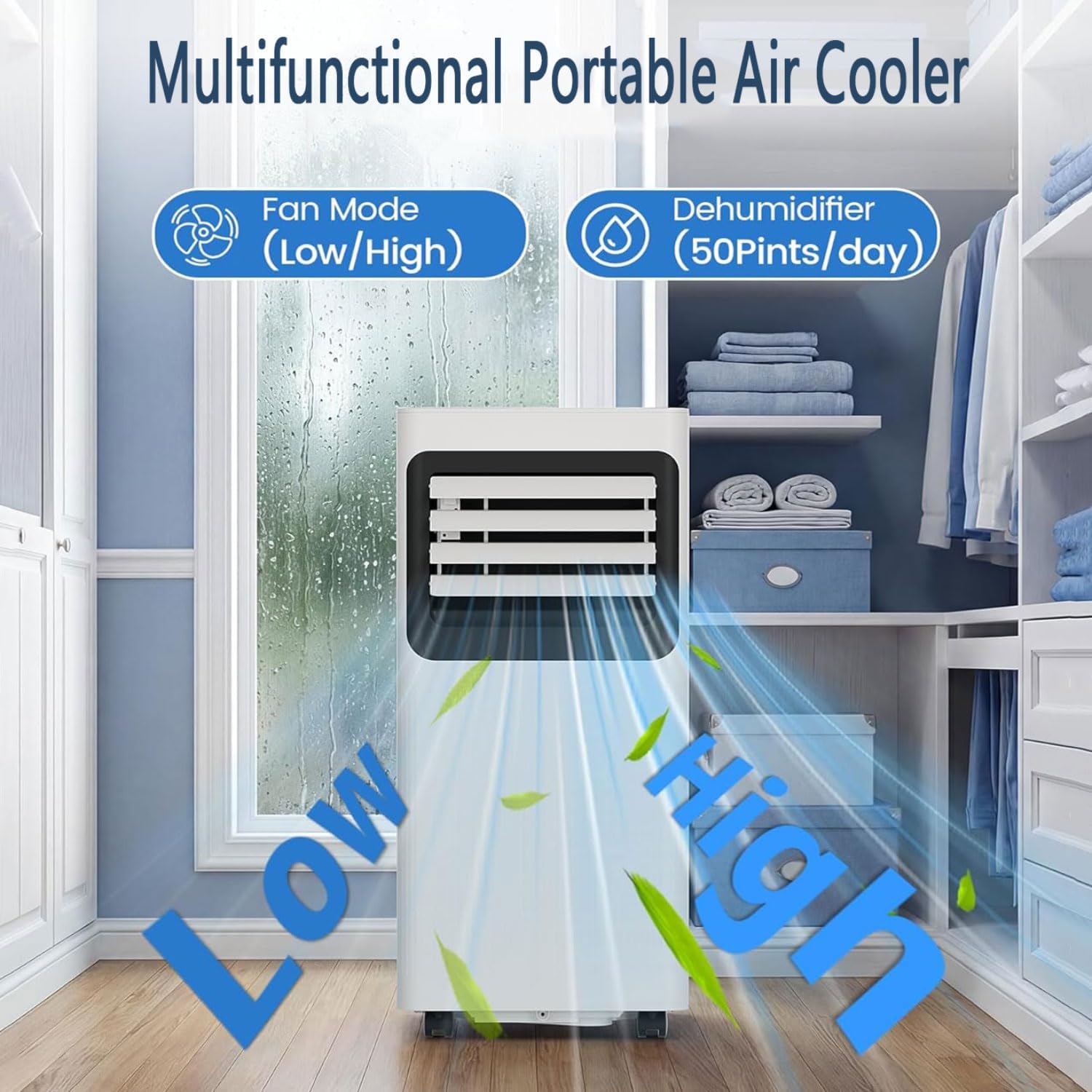  Climatiseur Portable Unité Intelligente Intelligente Avec Déshumidificateur Cool Et Modes Ventilateur Pour La Pièce Jusqu'à 350 Pieds Carrés, Télécommande, Minuterie 24 Heures, Kit D'installation