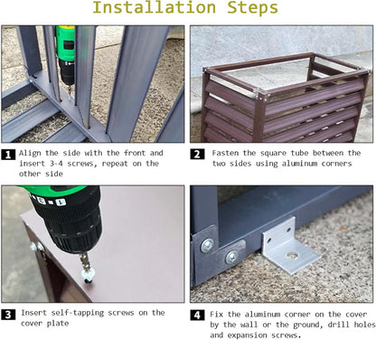  Housse De Climatiseur Extérieur Et écran De Clôture – Volets En Alliage D'aluminium Avec Support En Métal Pour Plantes Anti-corrosion – Convient Aux Unités 1,5P.