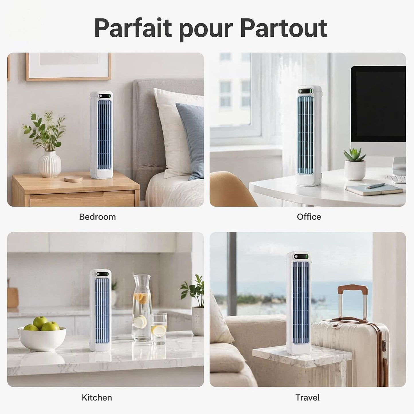 GENERIC Climatiseur Mobile Silencieux Sans Évacuation, Ventilateur Rafraîchisseur D'Air à Évaporation 3 Vitesses Mode Freeze, Sans Pales USB-C Sans Fil Portable Pour Chambre Bureau Maison