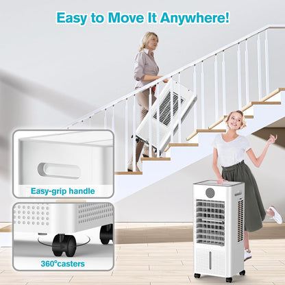  Climatiseur Portable Sans Fenêtre, Refroidisseur De Marais 3 En 1 Sans Canaux Avec Télécommande, Minuterie De 12 Heures Et Réservoir De 1 Gallon, 3 Modes, 2 Vitesses, Refroidisseur D'air