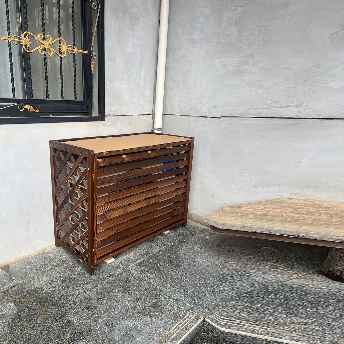  Housse De Climatiseur D'extérieur – Design Anti-corrosion En Bois Massif Pour Unités De Climatisation Et Solutions De Stockage De Plantes