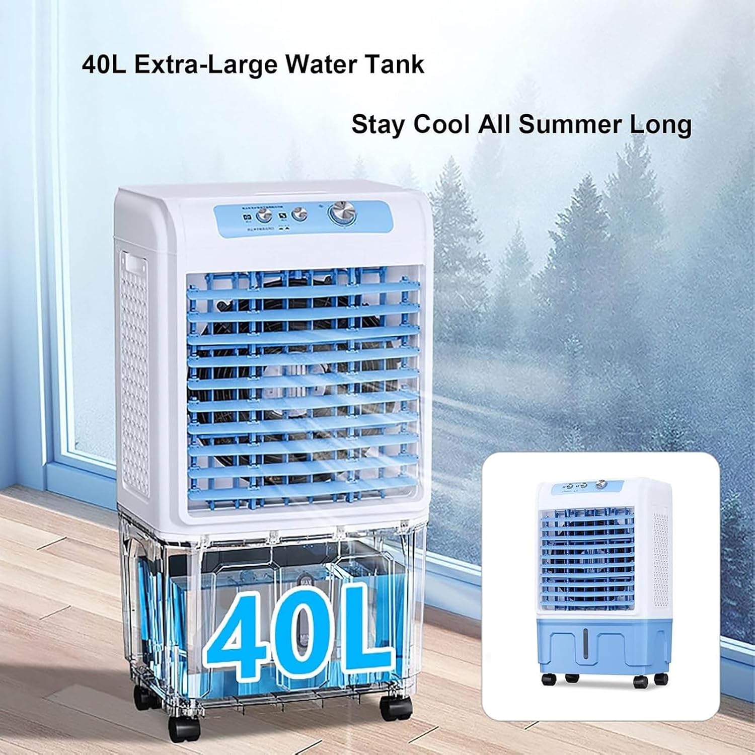 GENERIC Refroidisseur D'air évaporatif Portable, Refroidisseur De Marais Industriel Avec 3 Vitesses De Vent, Flux D'air Longue Portée Pour Usine, Entrepôt, Restaurant, Maison, Design Facile à Déplacer