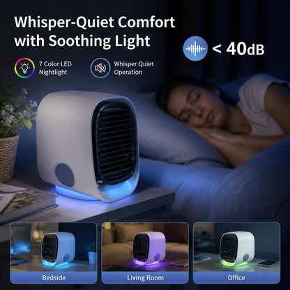  Air Breeze Refroidisseur Portable, Airabreeze Portable Air Conditioner With 300ml Tank & 7 Color LED Nightlight, 3 Speed Settings, Quiet, Cool Down Any Room In Just 90 Seconds (Pink)