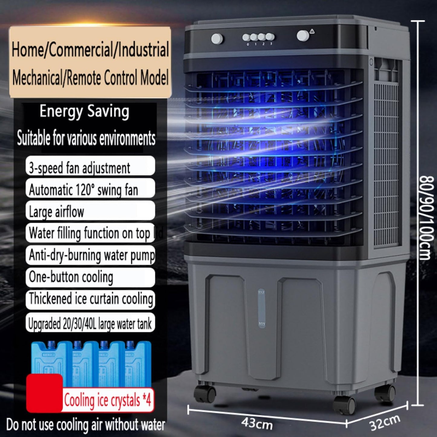  Refroidisseur Évaporatif Climatiseur Mobile Silencieux 20/30/40 Litres Purificateur D'air Avec Panneau Évaporatif Refroidissement Ventilation Affichage Tactile Ventilateur Refroidisseur D'air