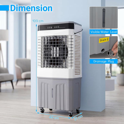 GENERIC Refroidisseur D'air Par évaporation Avec Télécommande, Ventilateur à 3 Vitesses, Humidificateur, Affichage LED, Minuterie 12 H, 4 Blocs De Glace, AC Portable Pour Chambre à Coucher Et Maison