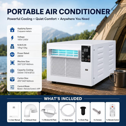  Déshumidificateur De Climatiseur Portable, 1876BTU Mini AC Unit, 280W Énergie Efficacité Refroidissement Pour Chambre à Coucher, Dortoir, Cuisine, Pas D'unité Extérieure Nécessaire, Murmures Fonctionn