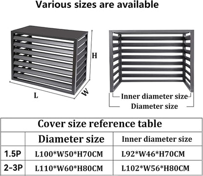 GENERIC Housse De Protection Pour Climatiseur Extérieur – Clôture En Aluminium Robuste Avec Persiennes Pour Balcon, Jardin, Protection De L'intimité, Gris, 4 Côtés, 100 X 70 X 50 Cm