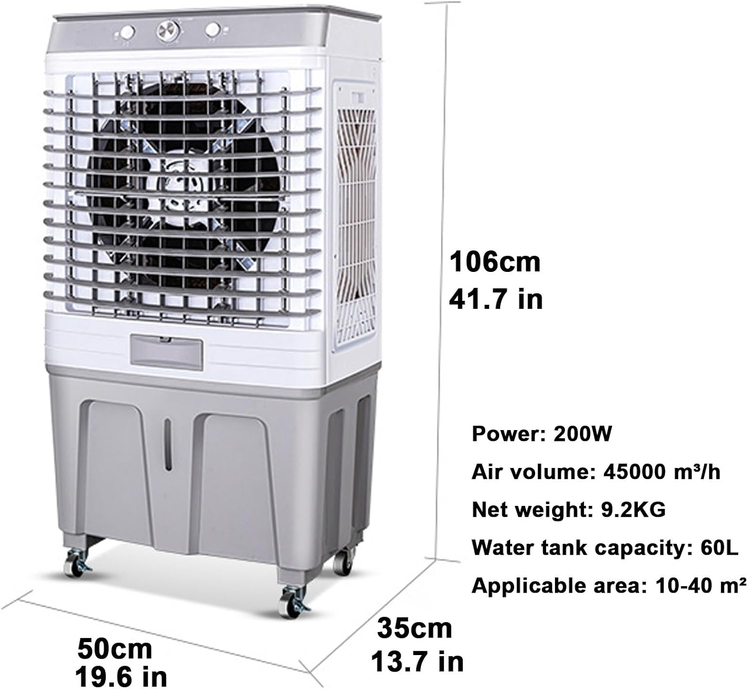 GENERIC Refroidisseur D'air Par évaporation, Réservoir D'eau De 60 L, Oscillation à 120°, 3 Modes Et Vitesses Du Vent, Idéal Pour Une Utilisation Commerciale En Extérieur