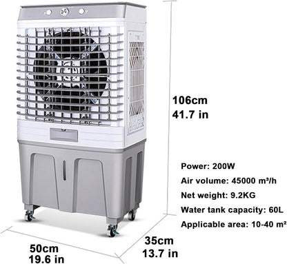  Climatiseur Portable à évaporation, 3 Modes Et Vitesses, Oscillation à 120°, Avec Filtre Et Bacs à Glace Pour Une Utilisation Intérieure Et Extérieure