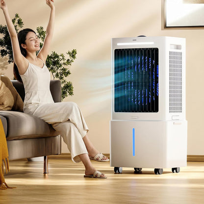 GENERIC Rafraîchisseur D'Air Avec 6 Blocs Réfrigérants, Ventilateur Mobile 25L à Bac Amovible, Humidificateur Sans Fenêtre 800 M³/h, Oscillation 90°, Minuterie 12H, 3 Vitesses Pour Espace De Travail