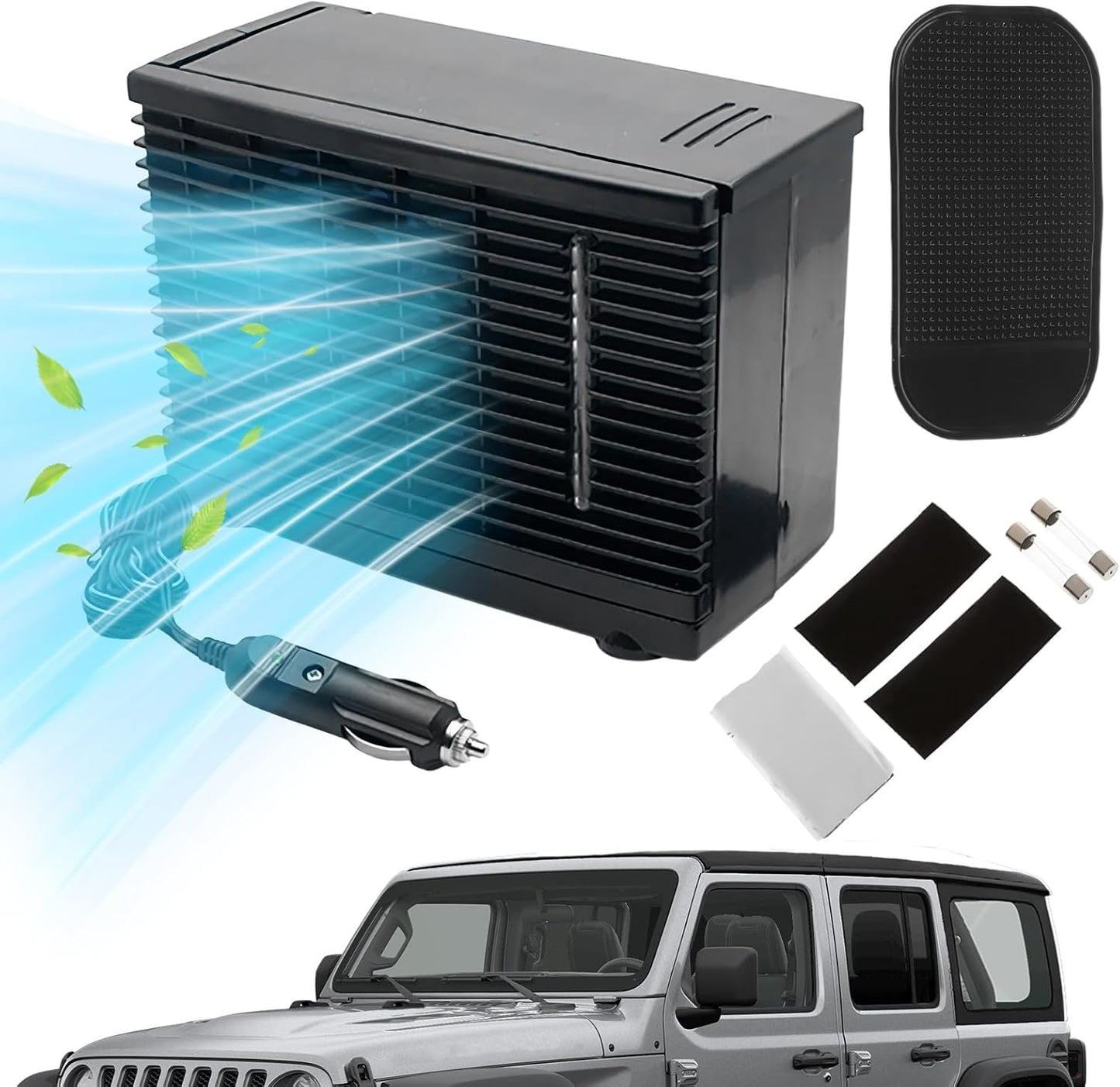  Climatiseur Ventilateur Portable Pour Voiture, Souffleur D'Air Portable Pour Voiture, Rafraîchisseur D'Air Évaporatif 12V Pour Camion Camping-Car Voyage Sous-Sol Chambre Garage