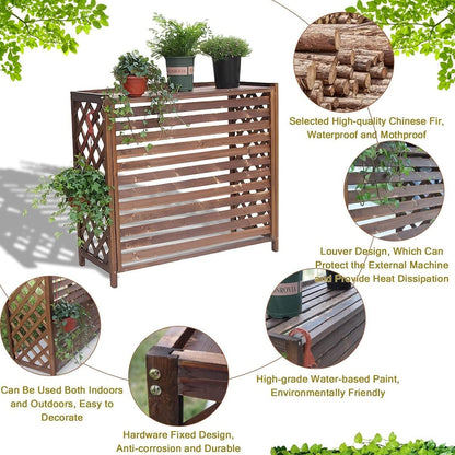  Housse De Protection Pour Climatiseur Pompe à Chaleur, Support De Fleurs D'extérieur En Bois, écran De Confidentialité En Bois Massif Pour Climatiseur, Protection De Balcon Dissimulée