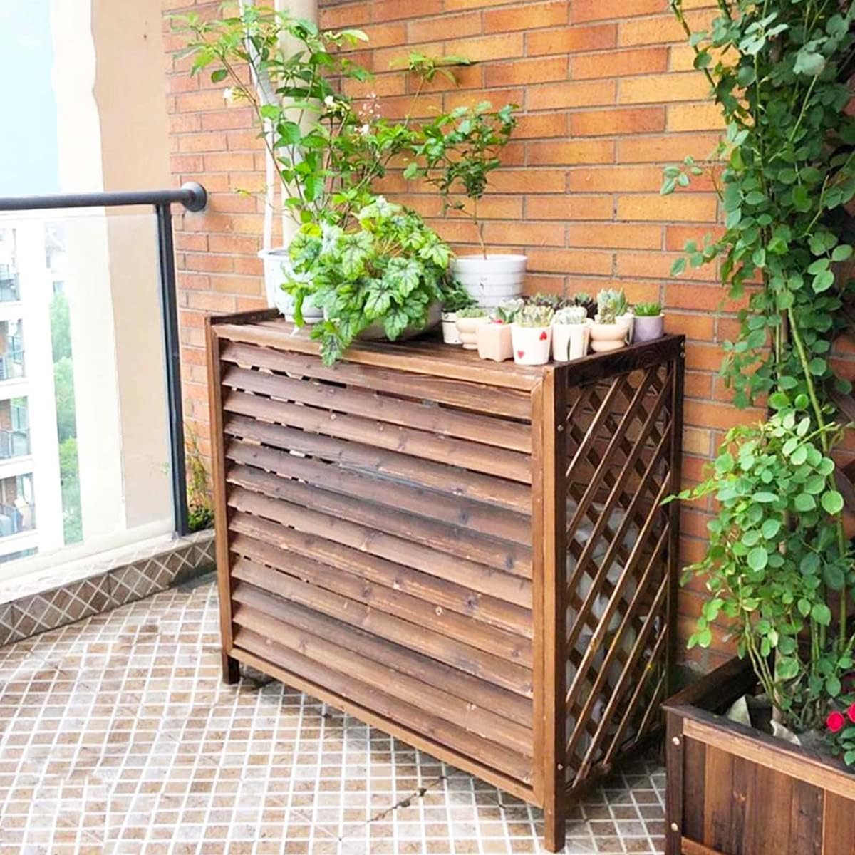  Housse En Bois Pour Climatiseur - Volets Décoratifs Et Grilles De Protection - Clôture Extérieure Pour Climatisation Et Support De Fleurs - Élégant Support AC (taille : 105 X 47 X 80 Cm)