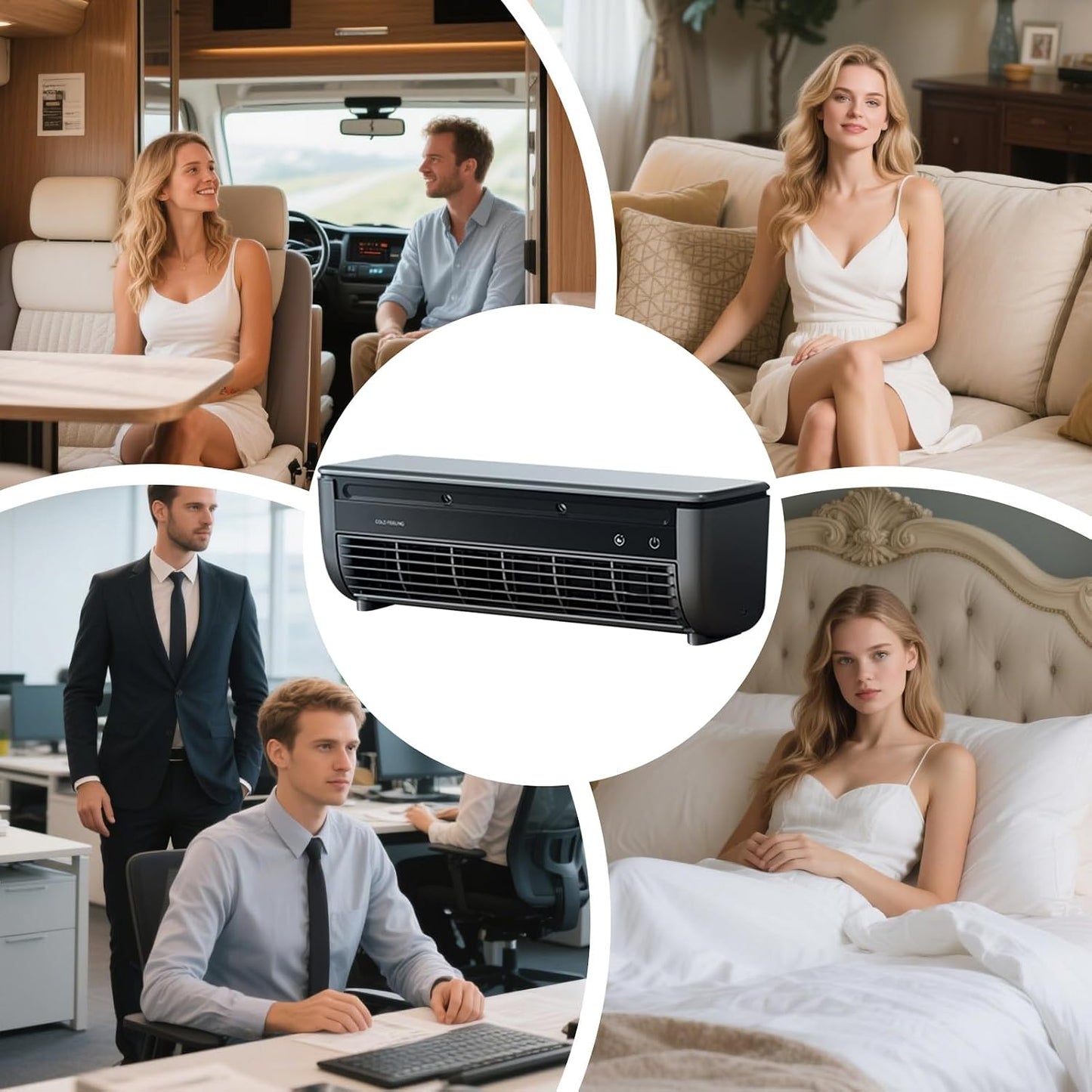  Ventilateur Avec Climatiseur - Ventilateur Rafraîchisseur D'Air, 3 Vitesses Avec Chargeur Sans Fil Pour Cuisine Maison Bureau Extérieur Dortoir Camping-Car