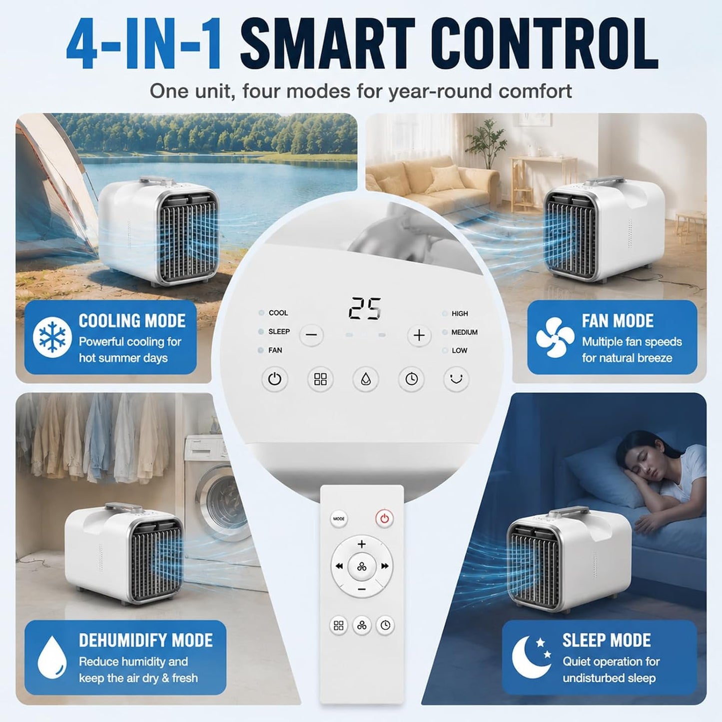  Climatiseur Portable Tente 4000 BTU, Sans Fenêtre Pour Tente RV Camion Van Garage Mini Climatiseur Silencieux 420W Basse Consommation Intérieur Extérieur