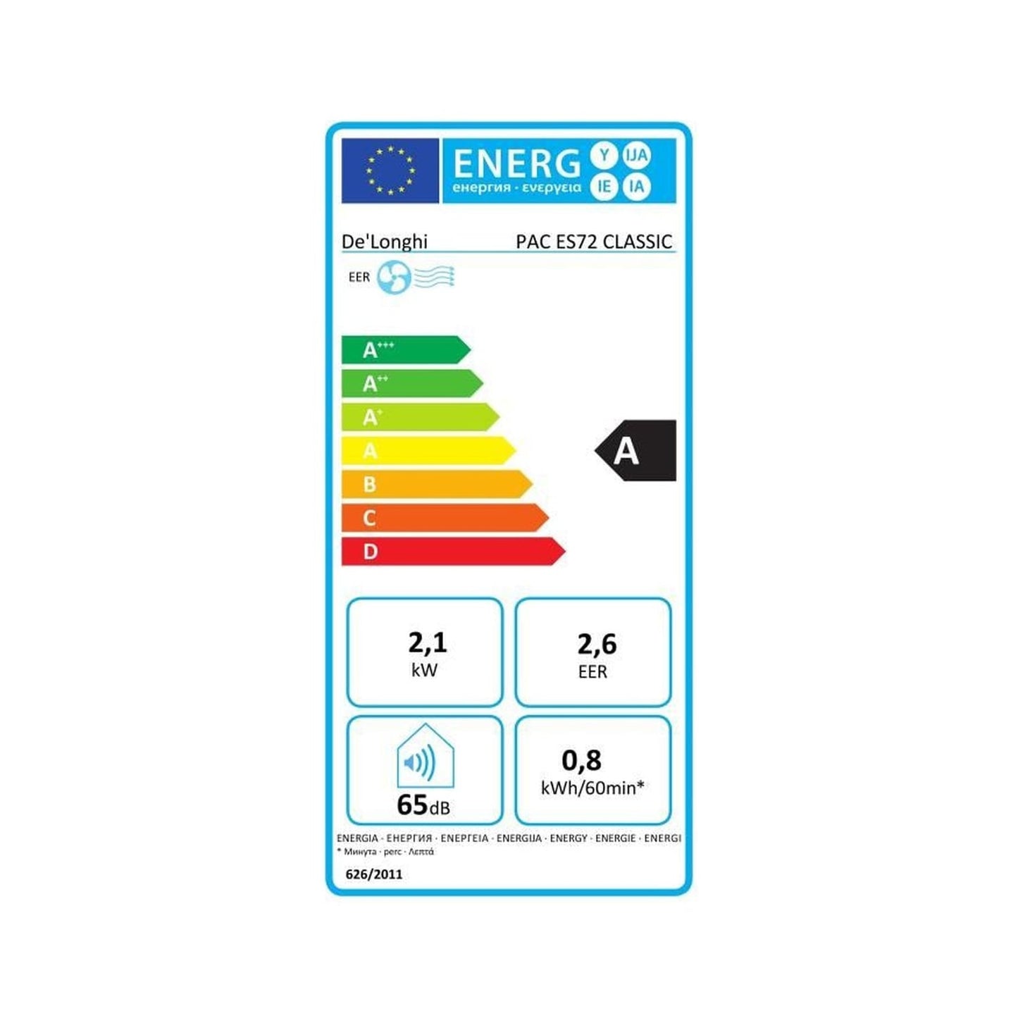 DeLonghi Climatiseur Mobile Pac Es72- 2100w - Gaz R290 - 8 300 Btu/h