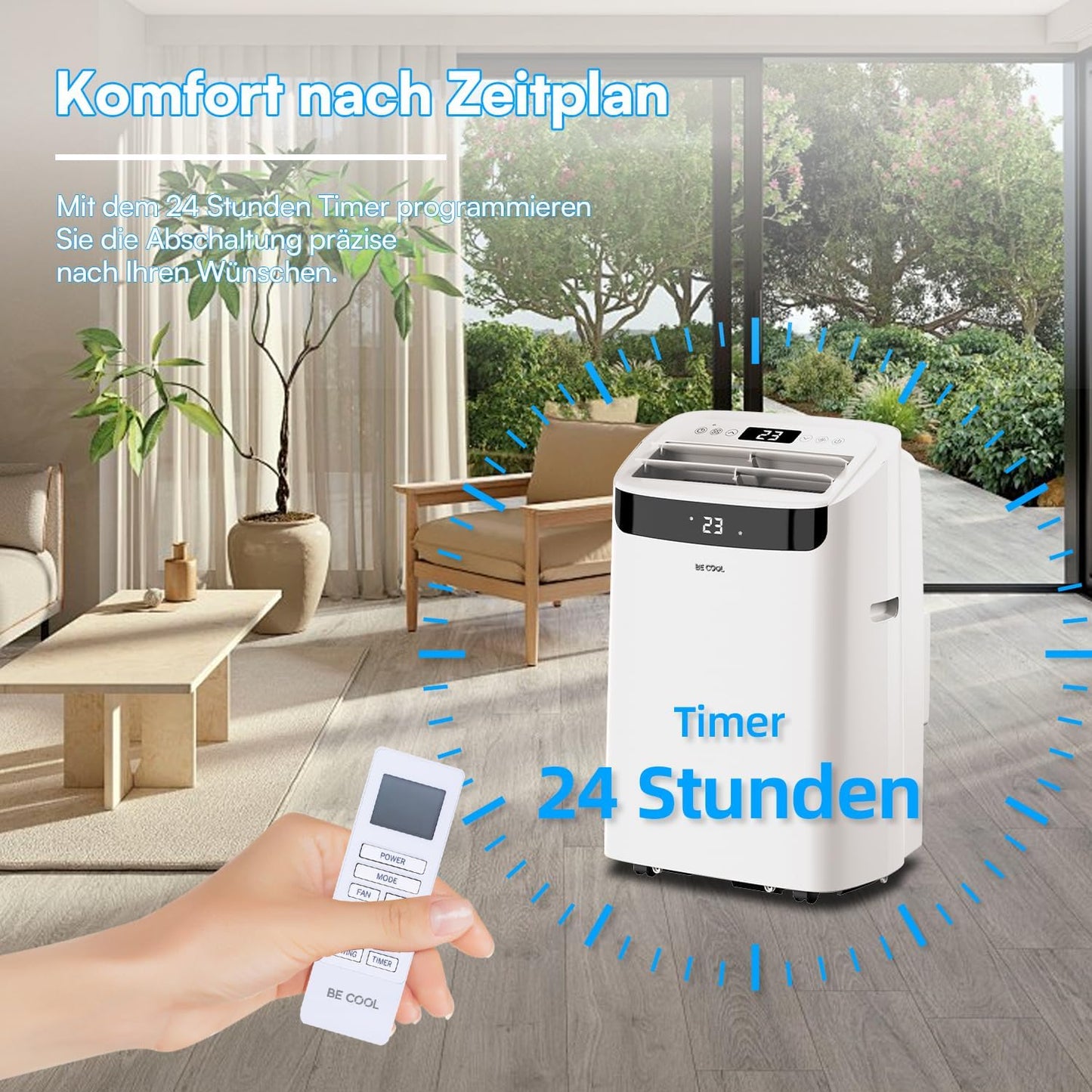  BE COOL Climatiseur Mobile 12000 BTU Avec Chauffage Et Wi-Fi, Silencieux Grâce à L'onduleur, Climatiseur Mobile 4 En 1 Avec Déshumidificateur Et Ventilateur, Pour Pièces Jusqu'à 42 M², Blanc