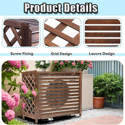  Écran De Protection Pour Climatiseur Extérieur En Bois - Panneau De Confidentialité Autoportant Pour Unité De Climatisation - Housse Résistante Aux Intempéries (98 X 40 X 89 Cm)