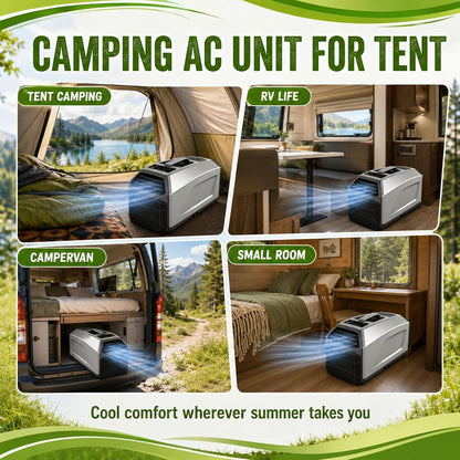  Climatiseur De Tente 2026,Unité De Climatisation Mobile Avec Double Tuyau,Refroidissement 3 En 1,Déshumidificateur Et Ventilateur, Minuterie 24 H,Auto-Évaporation,Télécommande 1500W