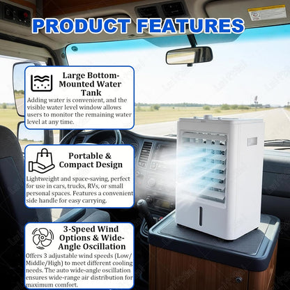  Mini Climatiseur Pour Camping-Car, Ventilateur Portable, RafraîChisseur D'air Par éVaporation Avec 3 Vitesses De Ventilation, Ventilateur De Refroidissement 12V