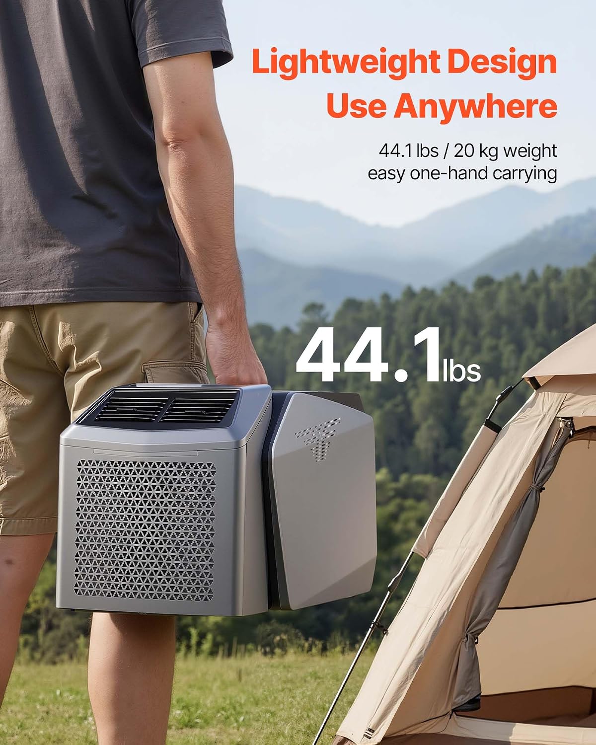  VEVOR Climatiseur Portable Pour Camping 4850 BTU, Climatiseur Mobile Split à Double Tuyau Pour Tente Et Camping-car, Avec Télécommande, Température Réglable 16-32 ℃, Débit D'Air 200 M³/h, Gris Foncé