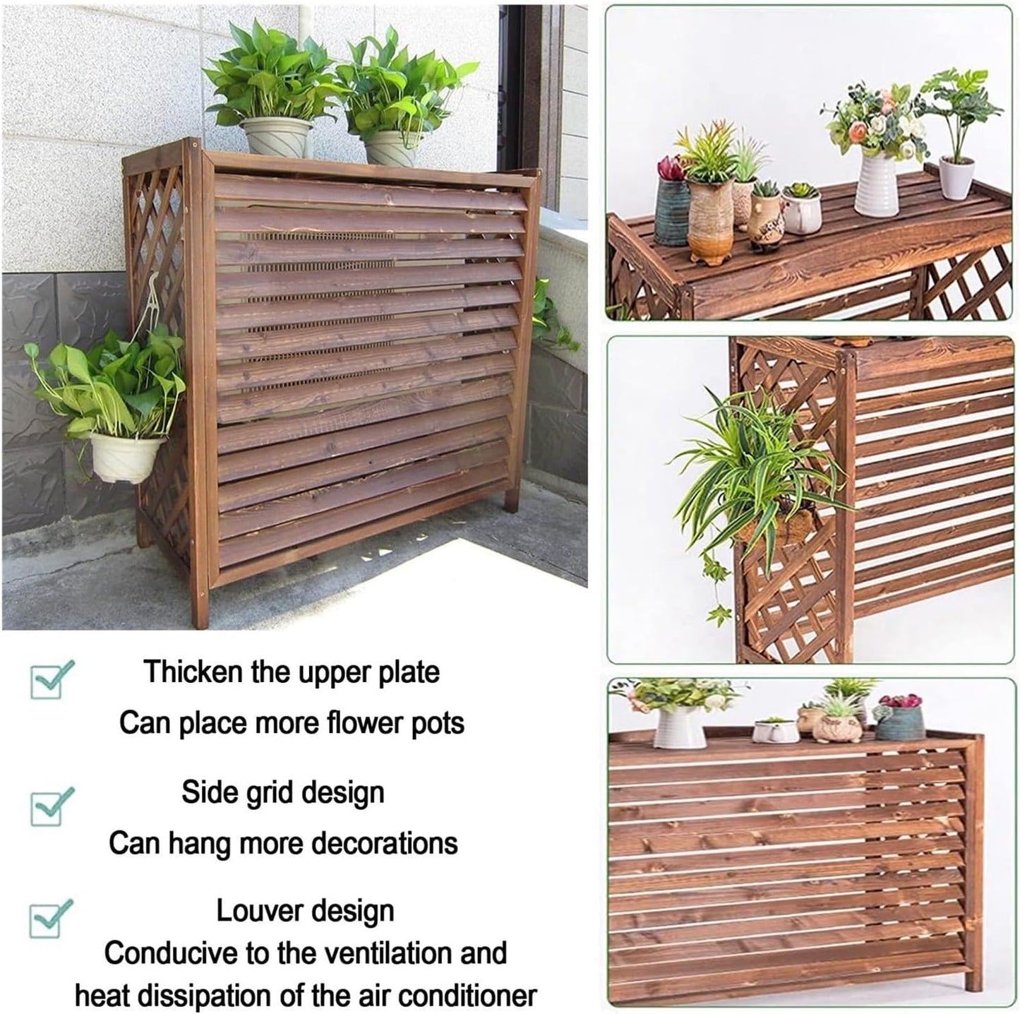 GENERIC Housse De Climatiseur En Bois étanche Pour Unité De Climatisation Extérieure Avec Volets Cachés, Coque De Poubelle Cachée, Installation Facile, Parfaite Pour La Décoration Extérieure Et La Protection