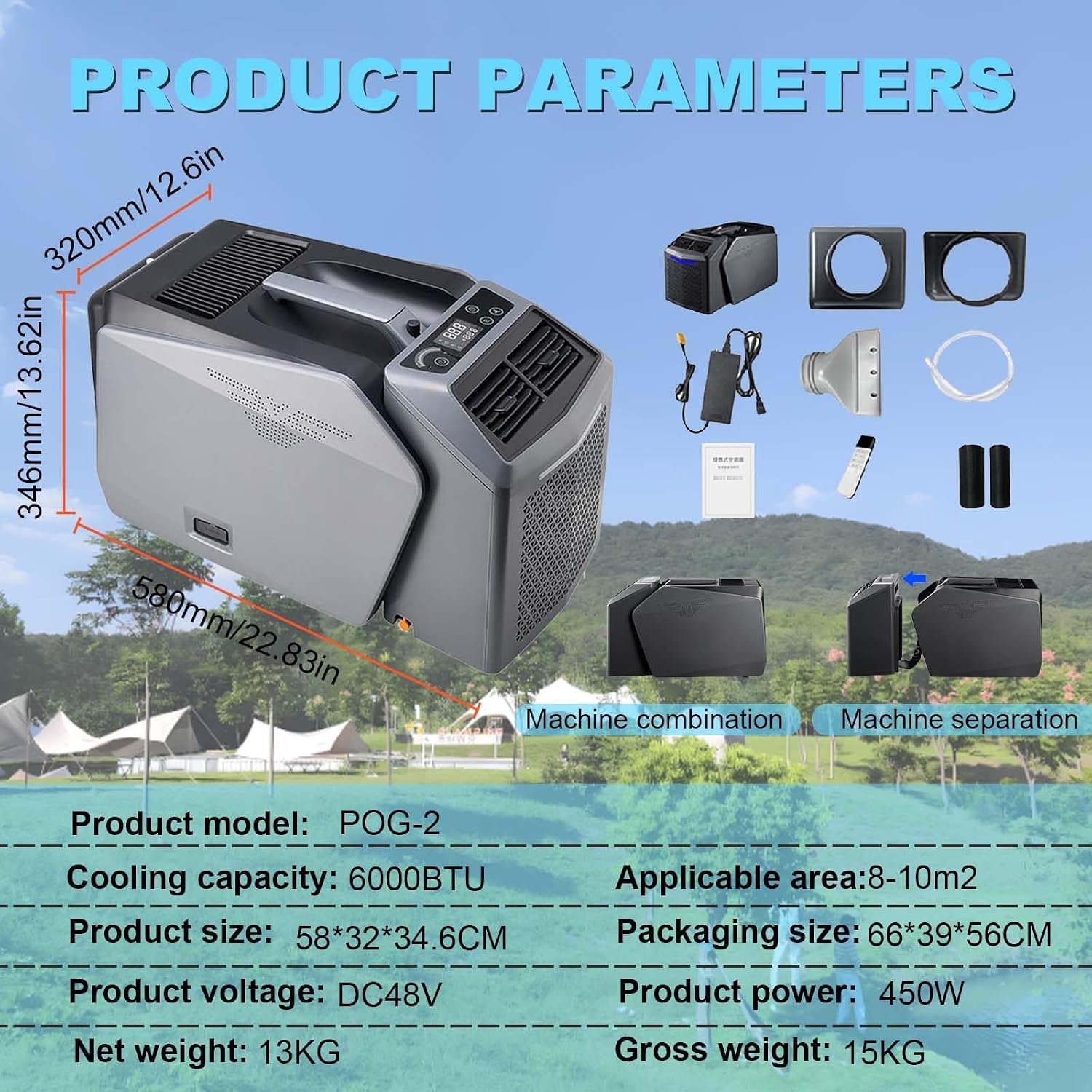  Climatiseur Portatif De 6 000 Btu | Climatiseur Portable De Camping, Design Split, Écran Tactile LED Et Télécommande, 3 Vitesses, Pour Camping, Bureau, Dortoir, Camping-Car