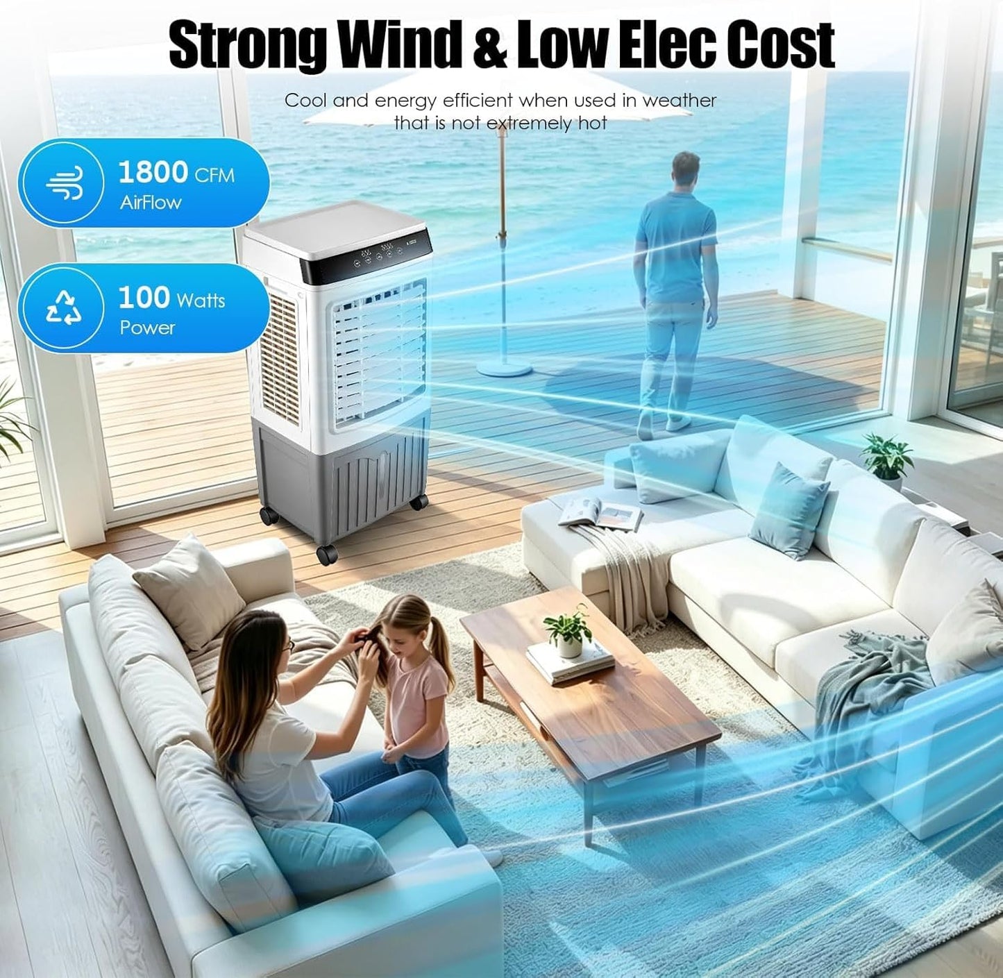  Climatiseur De Marais, Refroidisseur D'air Par évaporation De 4 000 CFM, Réservoir D'eau De 37 Litres, 3 Modes, 3 Vitesses, Télécommande, Minuterie De 7,5 H, Climatisation Portable Sans