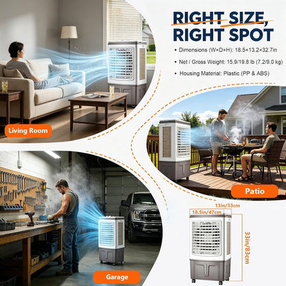 GENERIC Refroidisseur D'air Et Ventilateur 3 En 1, Réservoir De 30 L, Débit D'air De 1 758 CFM, Oscillation à 120°, Roues Lisses à 360°, 3 Vitesses De Ventilateur, For Chambre, Terrasse Et Appartement