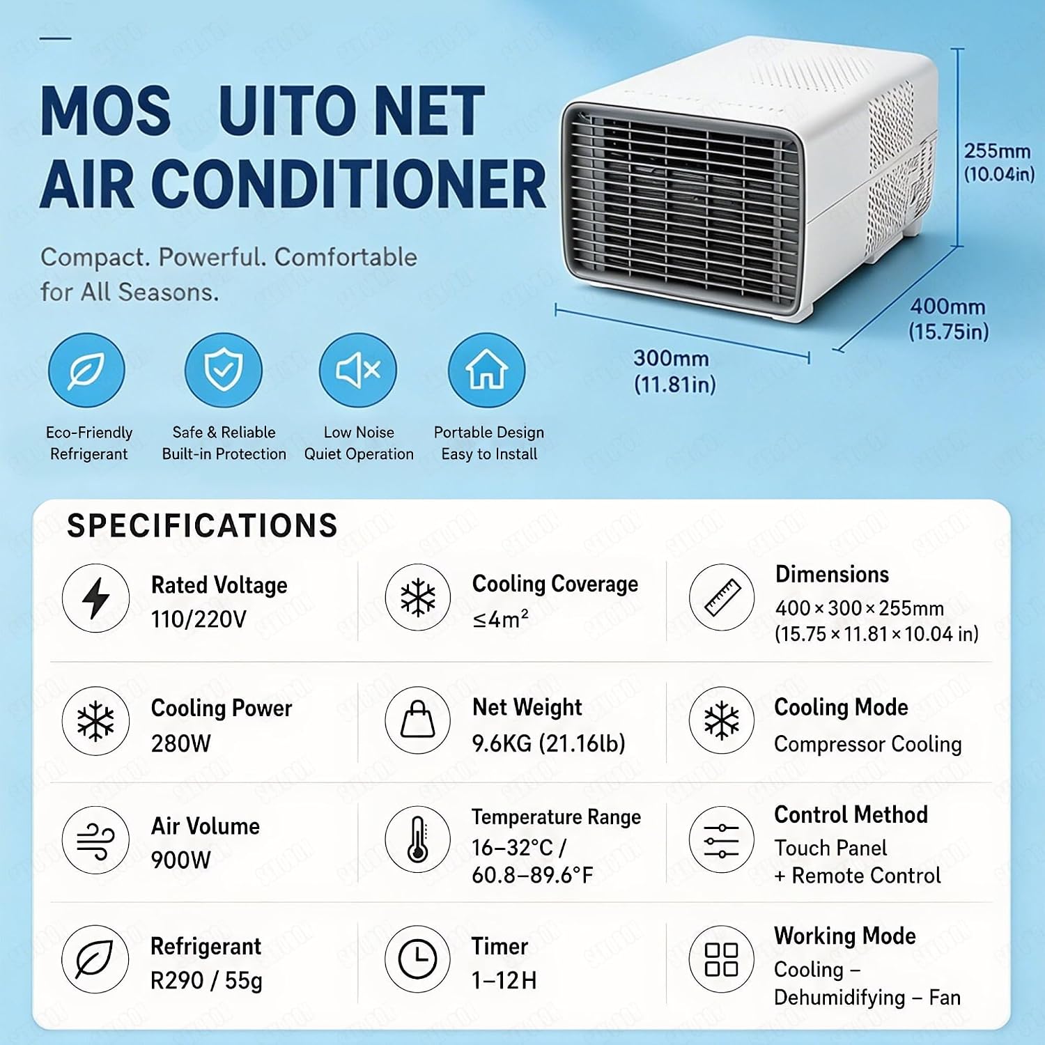  Mini Climatiseur Portable Pour Van, Camping-Car Et Caravane, Refroidissement Rapide 2700 BTU, Petit Climatiseur De Voyage Léger Et Prêt à L'Emploi, Basse Consommation 280W