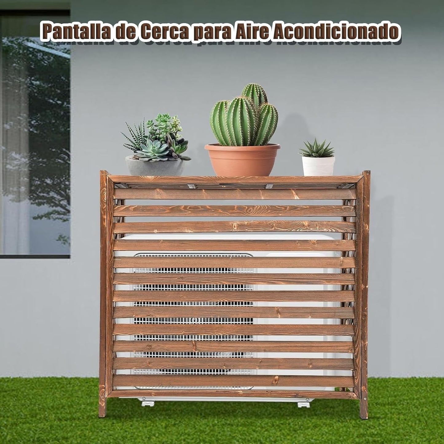  Écran De Protection Pour Climatiseur Extérieur En Bois – Panneau De Confidentialité Autoportant Pour Unités De Climatisation – Housse Résistante Aux Intempéries (105 X 47 X 80 Cm)