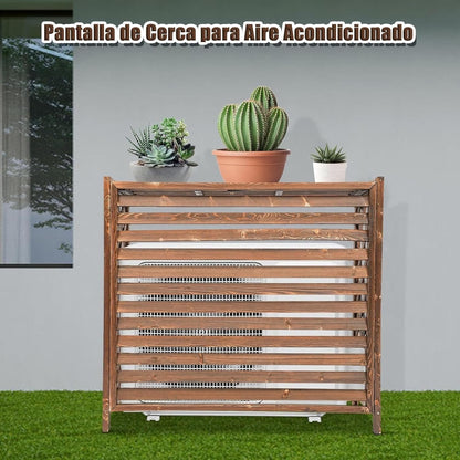  Écran De Protection Pour Climatiseur Extérieur En Bois – Panneau De Confidentialité Autoportant Pour Unités De Climatisation – Housse Résistante Aux Intempéries (105 X 47 X 80 Cm)