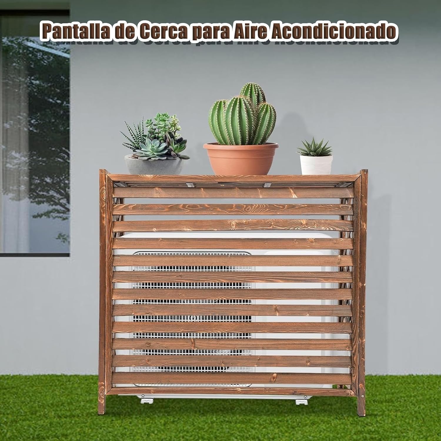  Écran De Protection Pour Climatiseur Extérieur En Bois - Panneau De Confidentialité Autoportant Pour Unité De Climatisation - Housse Résistante Aux Intempéries (98 X 40 X 89 Cm)