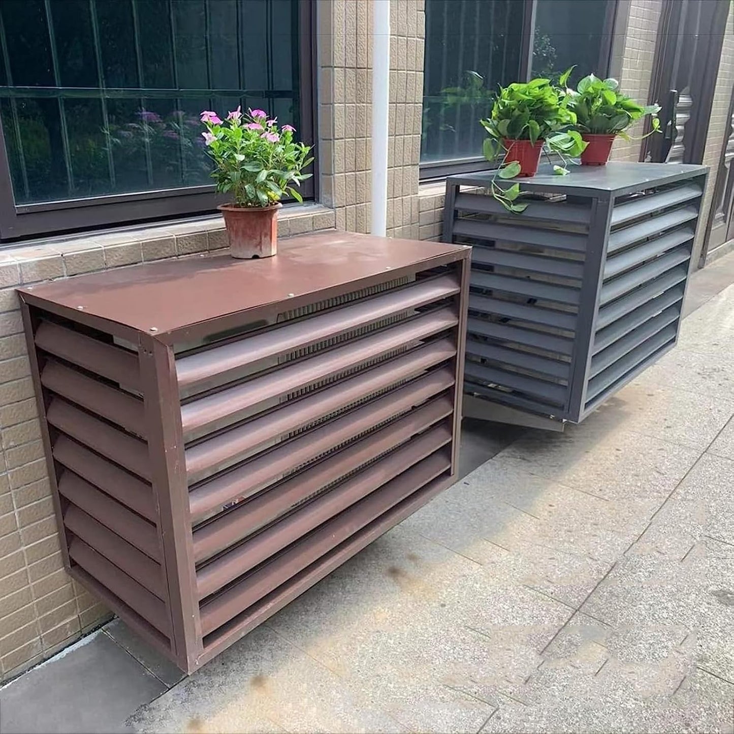 GENERIC Housse De Climatiseur En Aluminium Et écran De Clôture D'intimité | Grille De Condensateur Extérieur | Boîtier De Protection Pour Pompe à Chaleur Et Climatisation | Poubelle élégante