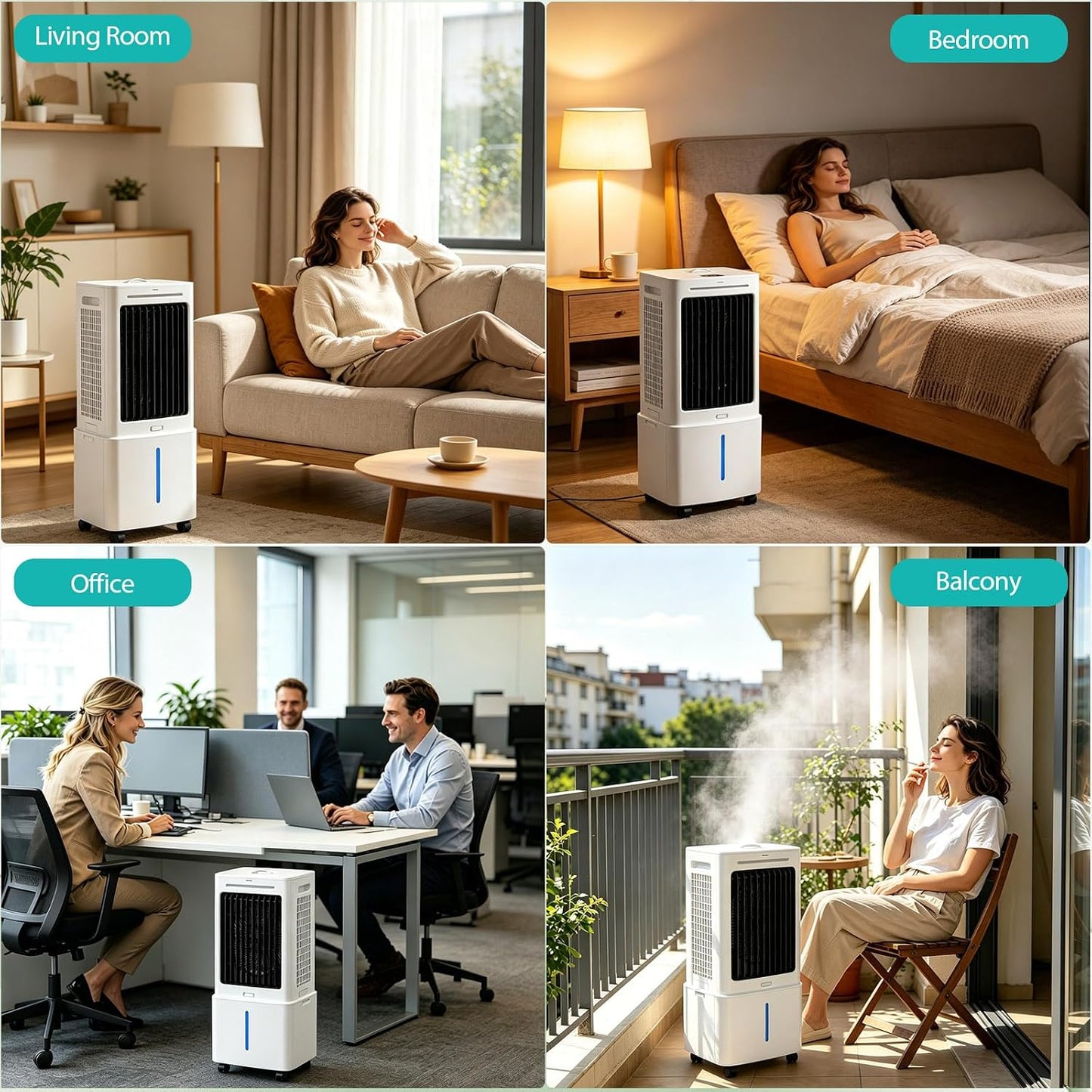GENERIC Rafraîchisseur Portable Haut Débit 800 M³/h, Refroidisseur D'Air 25L Sans Tuyau Pour Maison, Humidificateur Évaporatif 4-en-1 Avec Télécommande, Minuterie 12H Et Bac Détachable