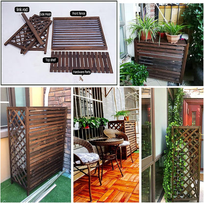  Housse De Protection Pour Climatiseur Extérieur En Bois Massif Pour Unités De Climatisation, écran Décoratif En Bois Et Support De Fleurs Résistant Aux Intempéries Pour Unité De Climatisation