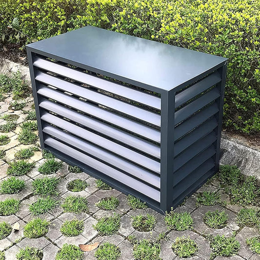 GENERIC Housse De Protection Pour Climatiseur Extérieur – Clôture En Aluminium Robuste Avec Persiennes Pour Balcon, Jardin, Protection De L'intimité, Gris, 4 Côtés, 100 X 70 X 50 Cm