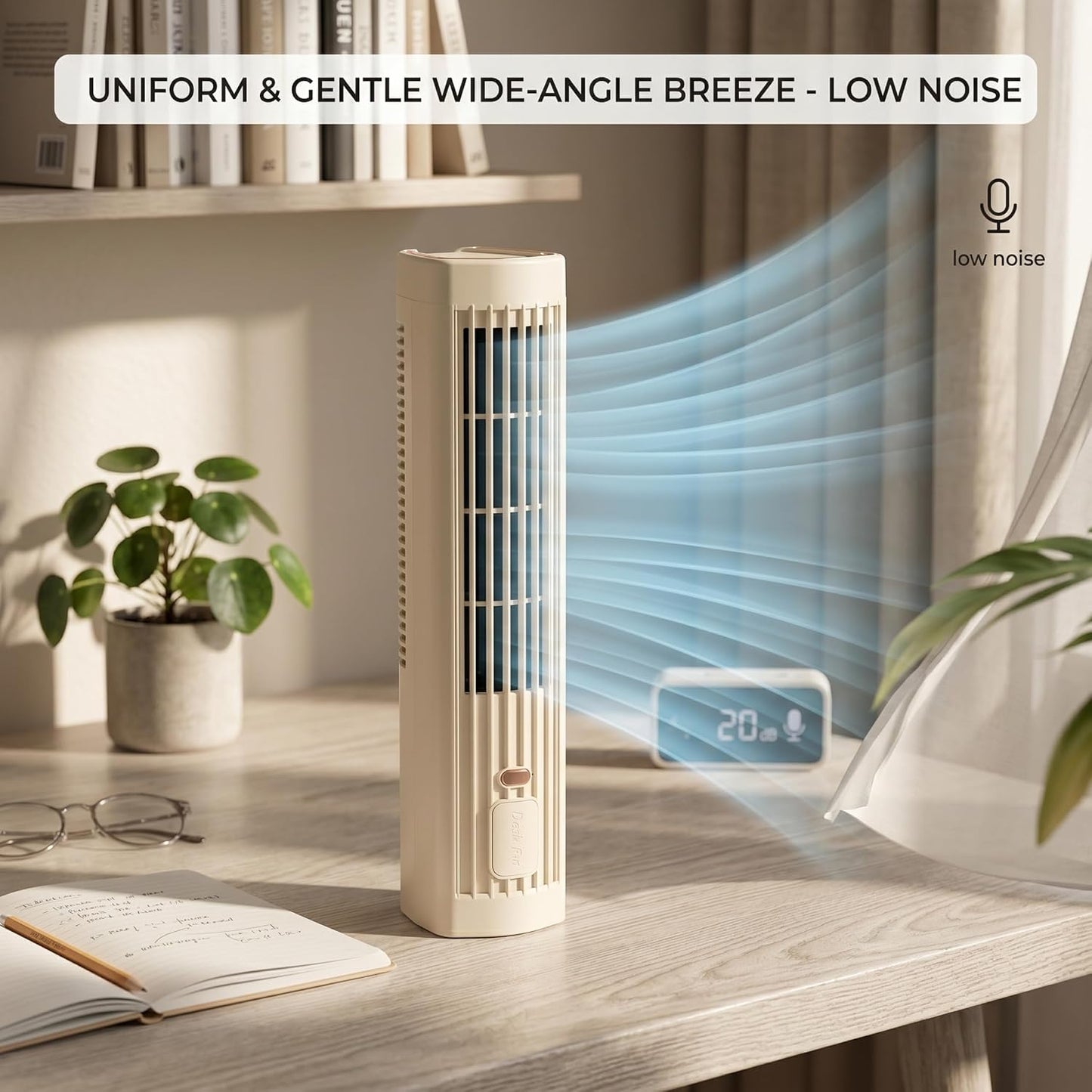  Climatiseur à Chargement Sans Fil, Ventilateur De Refroidissement Portable 2 En 1 Silencieux Avec 3 Vitesses, Climatiseur Rechargeable Par USB Pour Chambre à Coucher, Bureau, Maison, 30, 5 Cm, Marron