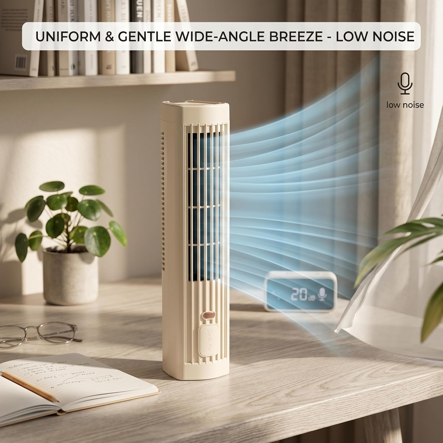  Climatiseur à Chargement Sans Fil, Ventilateur De Refroidissement Portable 2 En 1 Silencieux Avec 3 Vitesses, Climatiseur Rechargeable Par USB Pour Chambre à Coucher, Bureau, Maison, 30, 5 Cm, Marron