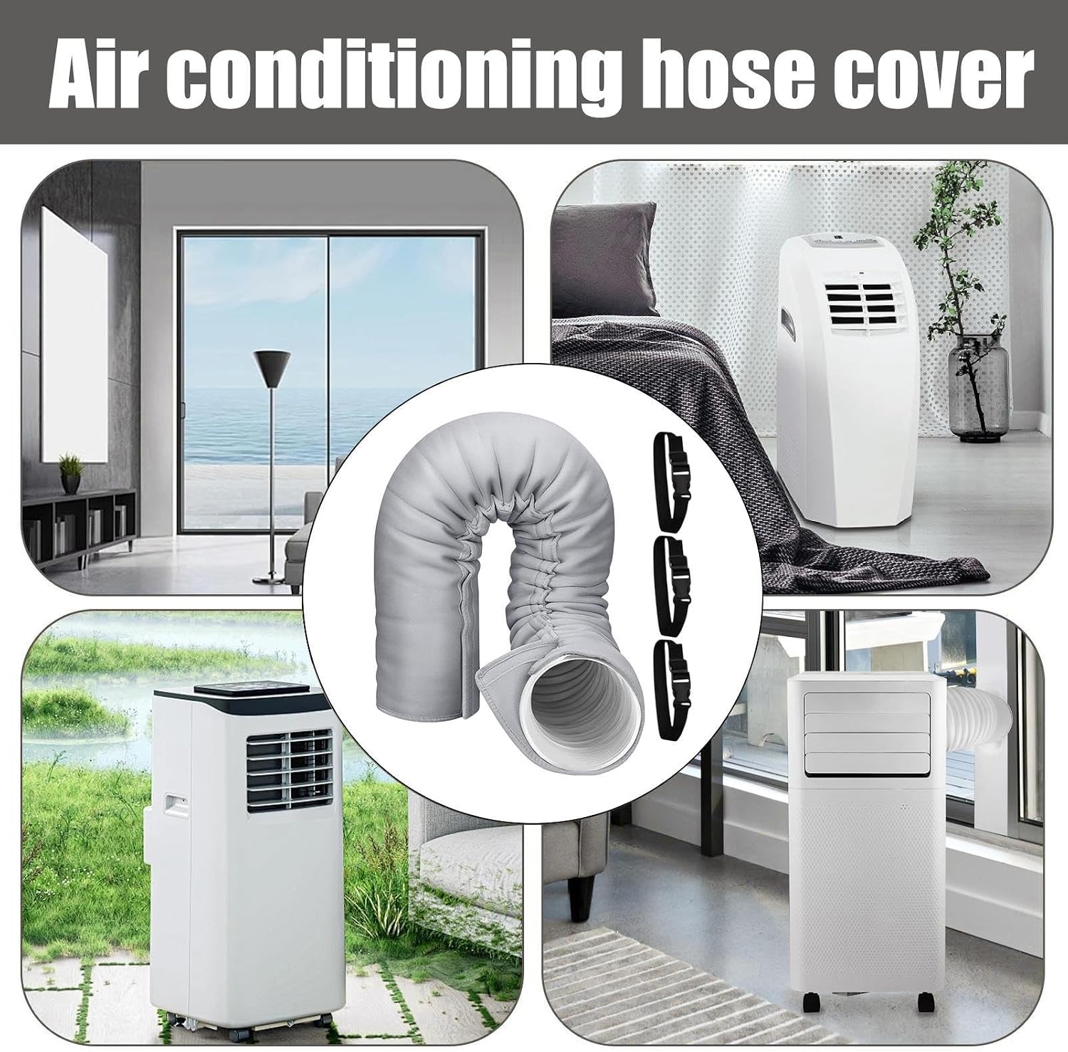  Manchon Isolant Pour Tuyau Ca Portable, Isolation Pour Tuyaux DeClimatiseur | Housse Protection Tuyau Climatiseur Pour 5-5.9 In, Avec 3 Sangles à Boucle élastique, Pour Usage Maison Et