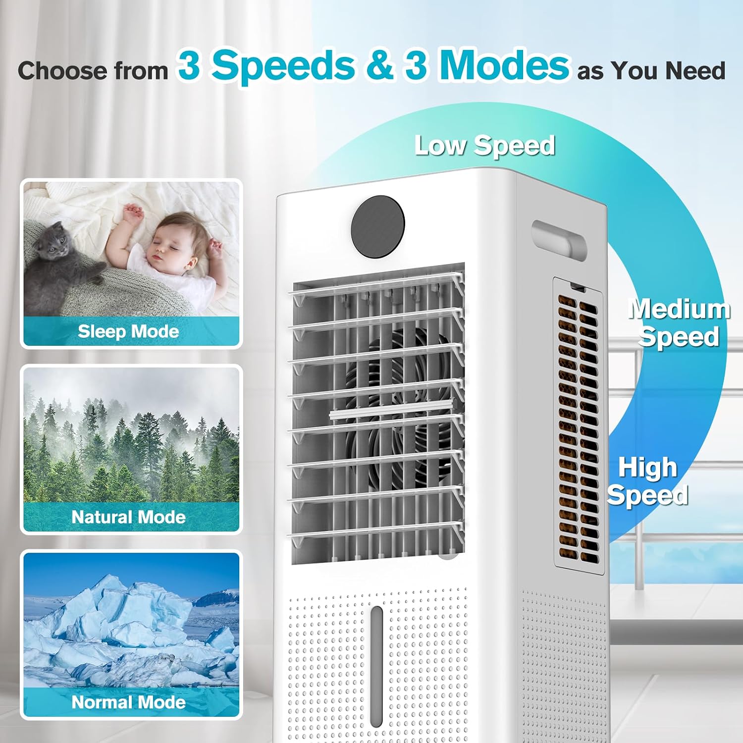  Climatiseur Portable Sans Fenêtre, Refroidisseur De Marais 3 En 1 Sans Canaux Avec Télécommande, Minuterie De 12 Heures Et Réservoir De 1 Gallon, 3 Modes, 2 Vitesses, Refroidisseur D'air
